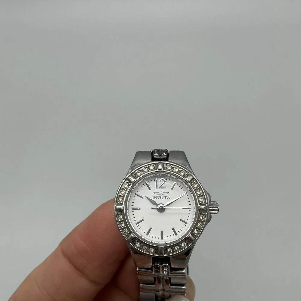 Invicta Womens Watch 22mm White Dial Silver Tone Crystals New Battery 6.5